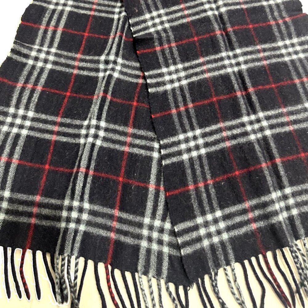 Burberrys Classic Check Scarf Black 100% Cashmere Unisex Scarf Made In England - Picture 4 of 7